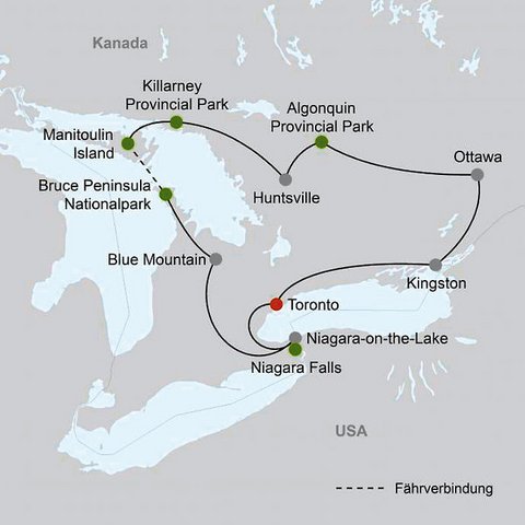 Kanada Reise - Routenkarte